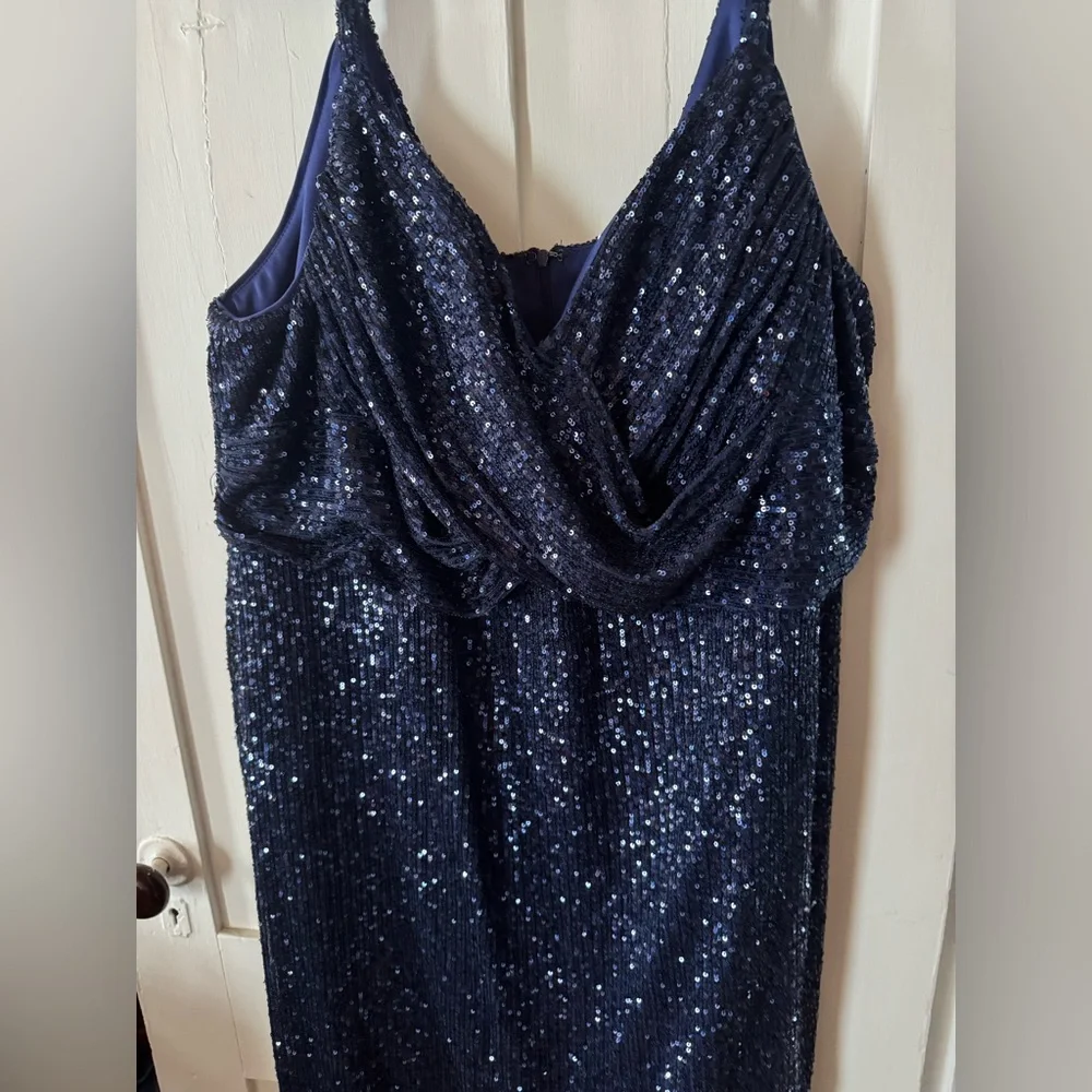 Night Way Collections Midnight Blue Sequin Midi Dress - Picture 2 of 6
